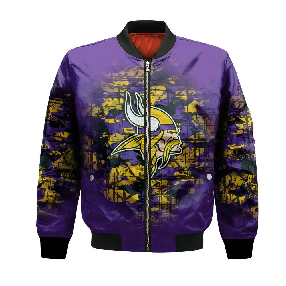 Sportswearmerch Minnesota Vikings NFL Bomber Jacket Camouflage Vintage For Fan