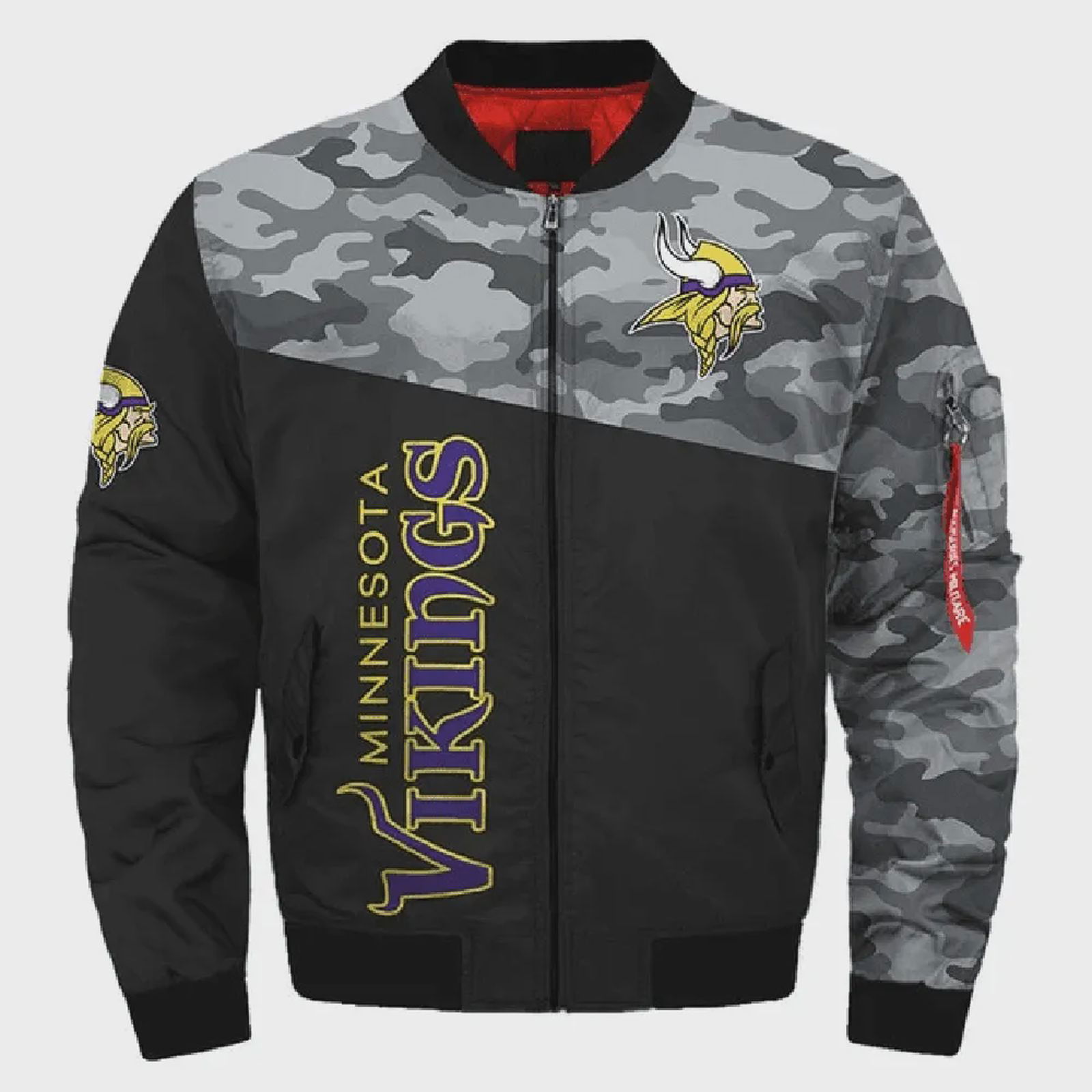 Sportswearmerch Minnesota Vikings NFL Camouflage Pattern Bomber Jacket For Fan