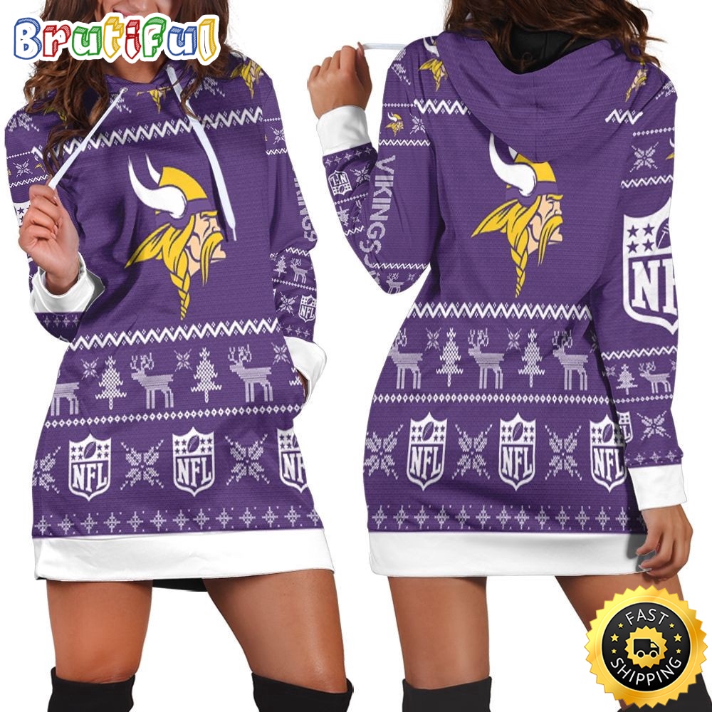 Sportswearmerch Minnesota Vikings NFL Christmas Hoodie Dress For Fan