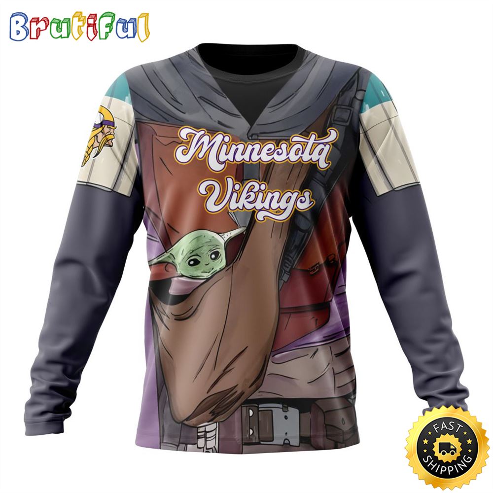 Sportswearmerch Minnesota Vikings NFL Crewneck Mandalorian And Baby Yoda Personalized Sweater For Fan