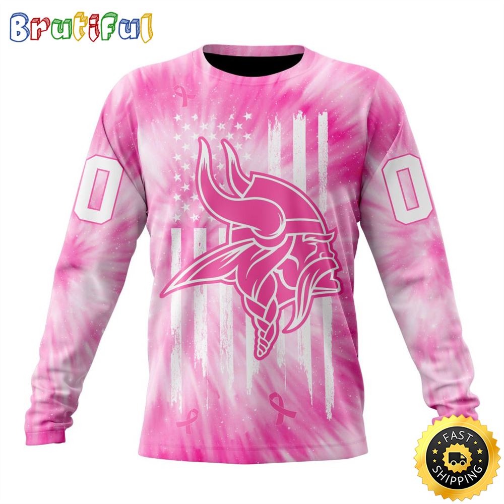 Sportswearmerch Minnesota Vikings NFL Crewneck Pink Tie-Dye Personalized Sweater For Fan