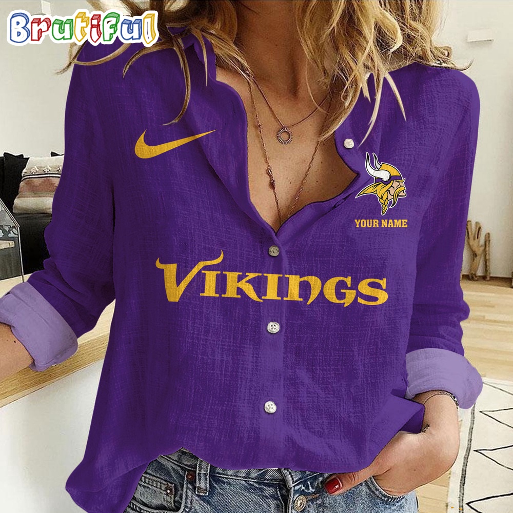 Sportswearmerch Minnesota Vikings NFL Custom Women's Casual Shirt For Fan