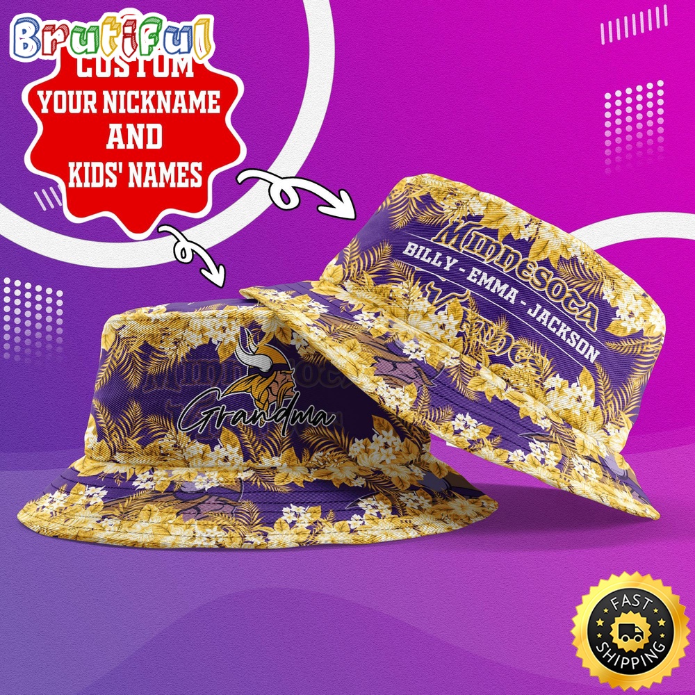 Sportswearmerch Minnesota Vikings NFL Floral Pattern Personalized Bucket Hat For Fan