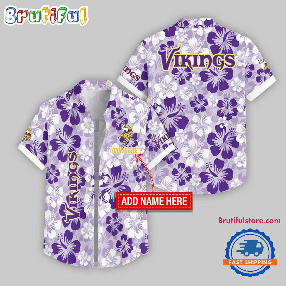 Sportswearmerch Minnesota Vikings NFL Flower Palm Tree Personalized Hawaiian Shirt For Fan