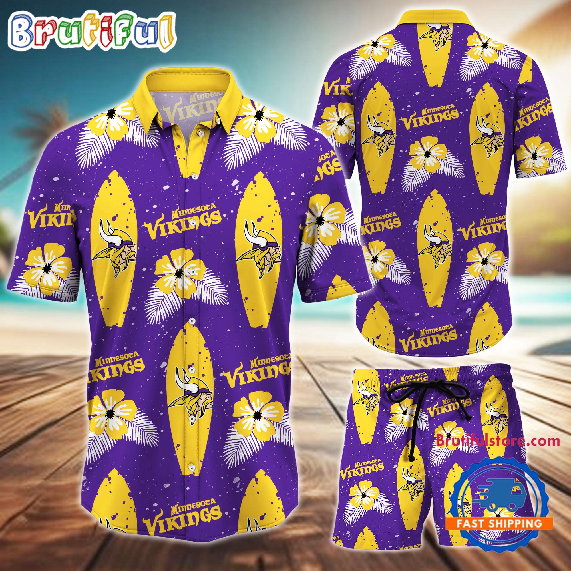 Sportswearmerch Minnesota Vikings NFL Flower Pattern Personalized Set Short Set For Fan