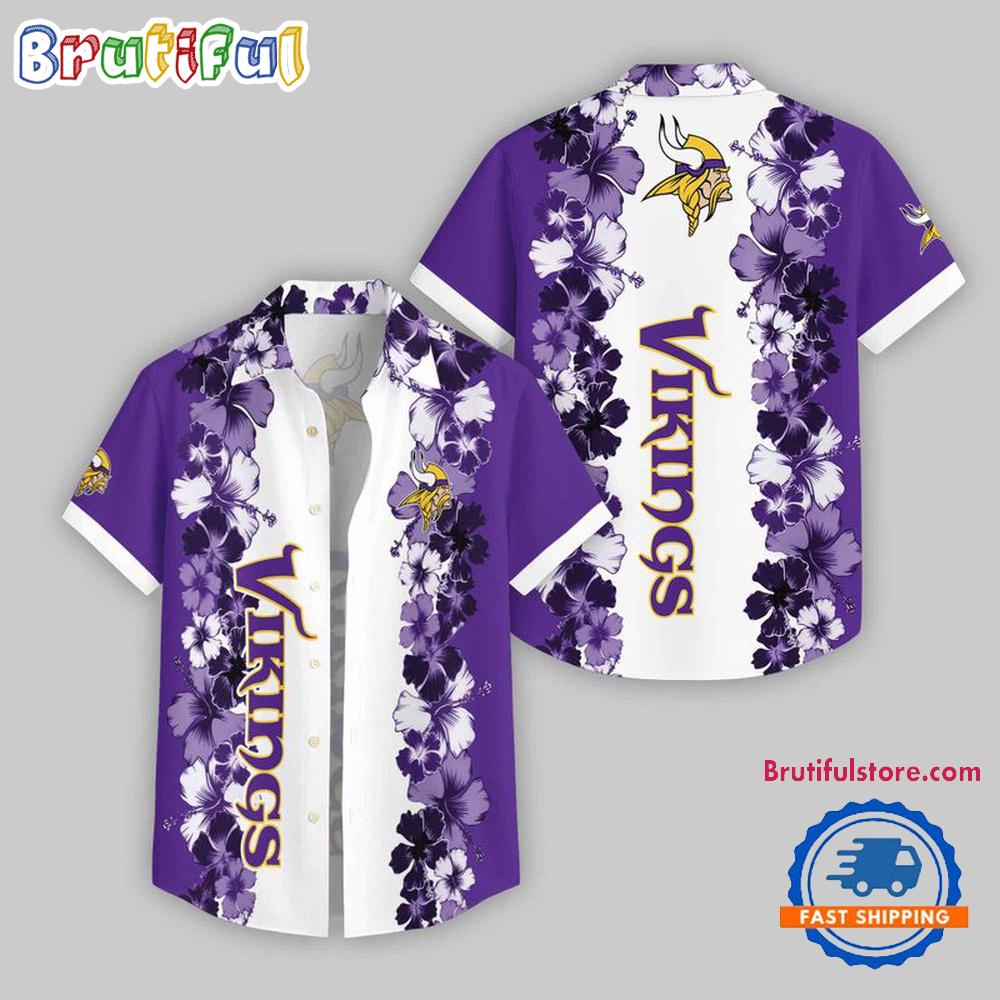 Sportswearmerch Minnesota Vikings NFL Flower Pattern Summer Beach Personalized Hawaiian Shirt For Fan