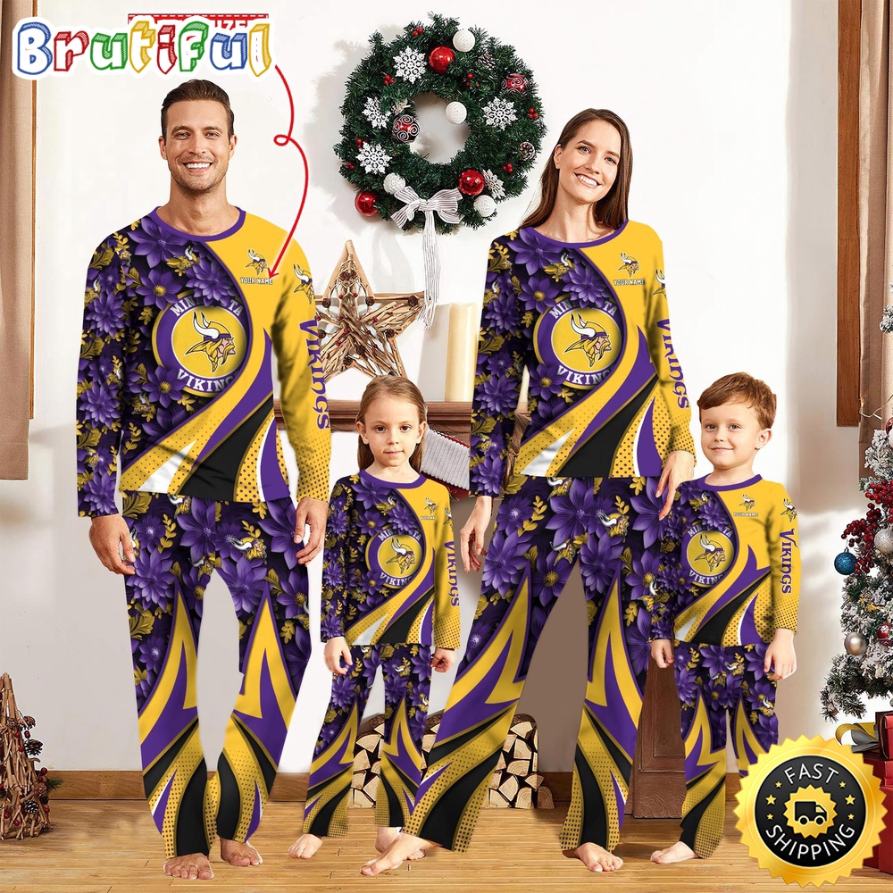 Sportswearmerch Minnesota Vikings NFL Flower Personalized Pajamas Family For Fan