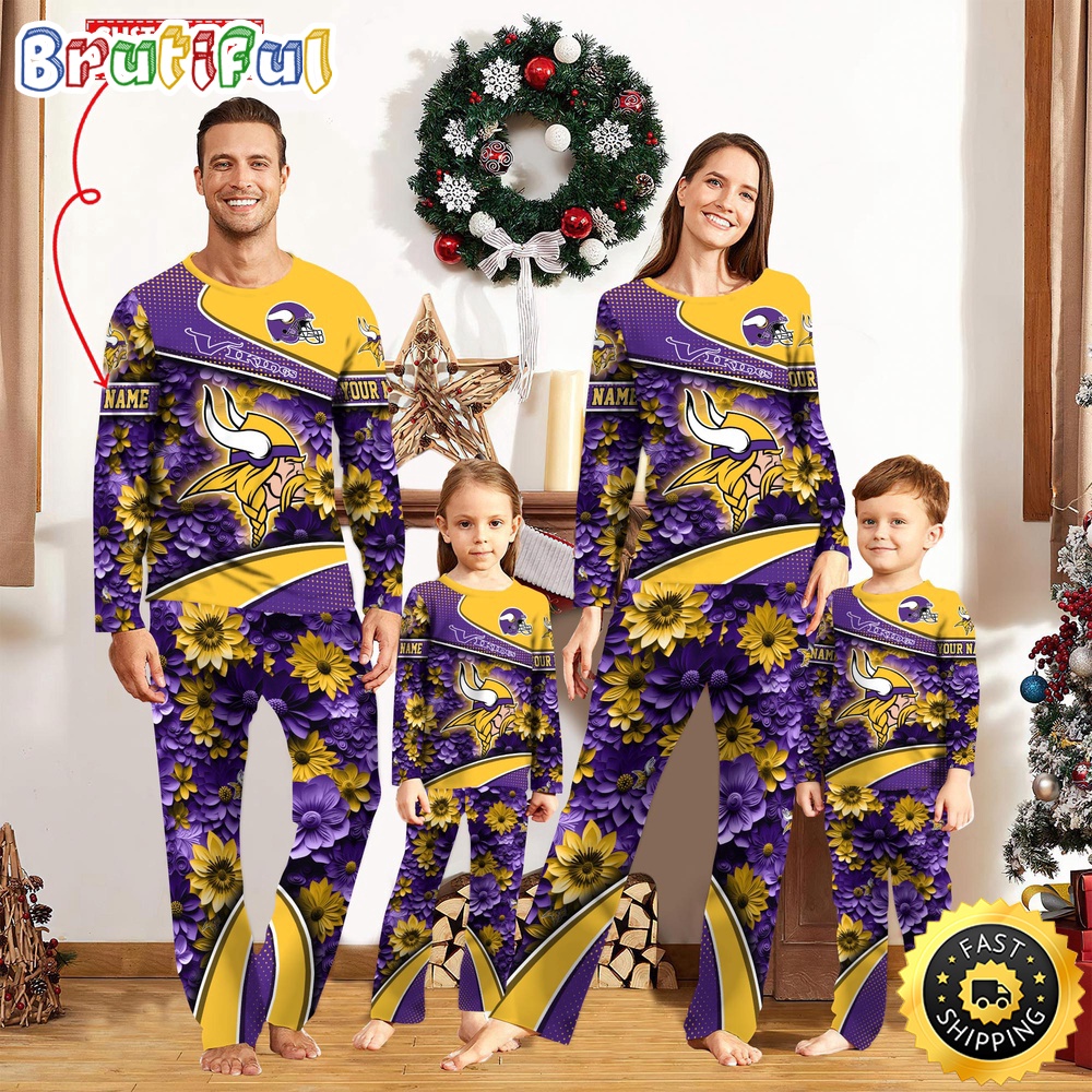 Sportswearmerch Minnesota Vikings NFL Flower Sports Personalized Pajamas Family For Fan