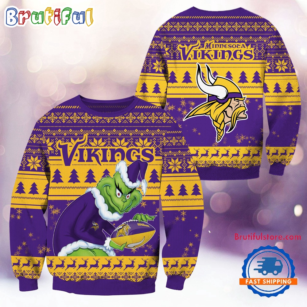 Sportswearmerch Minnesota Vikings NFL Football Grinch Christmas Sweater For Fan