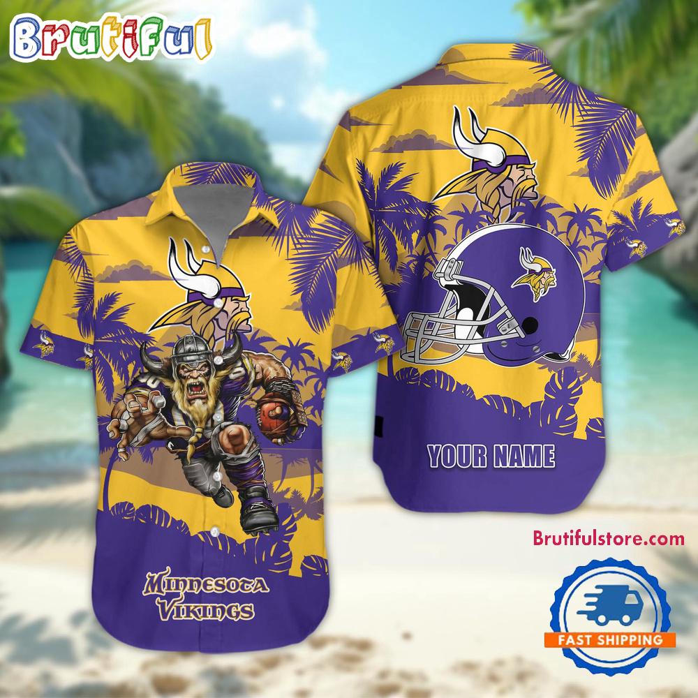 Sportswearmerch Minnesota Vikings NFL Football Mascot Summer Personalized Hawaiian Shirt For Fan