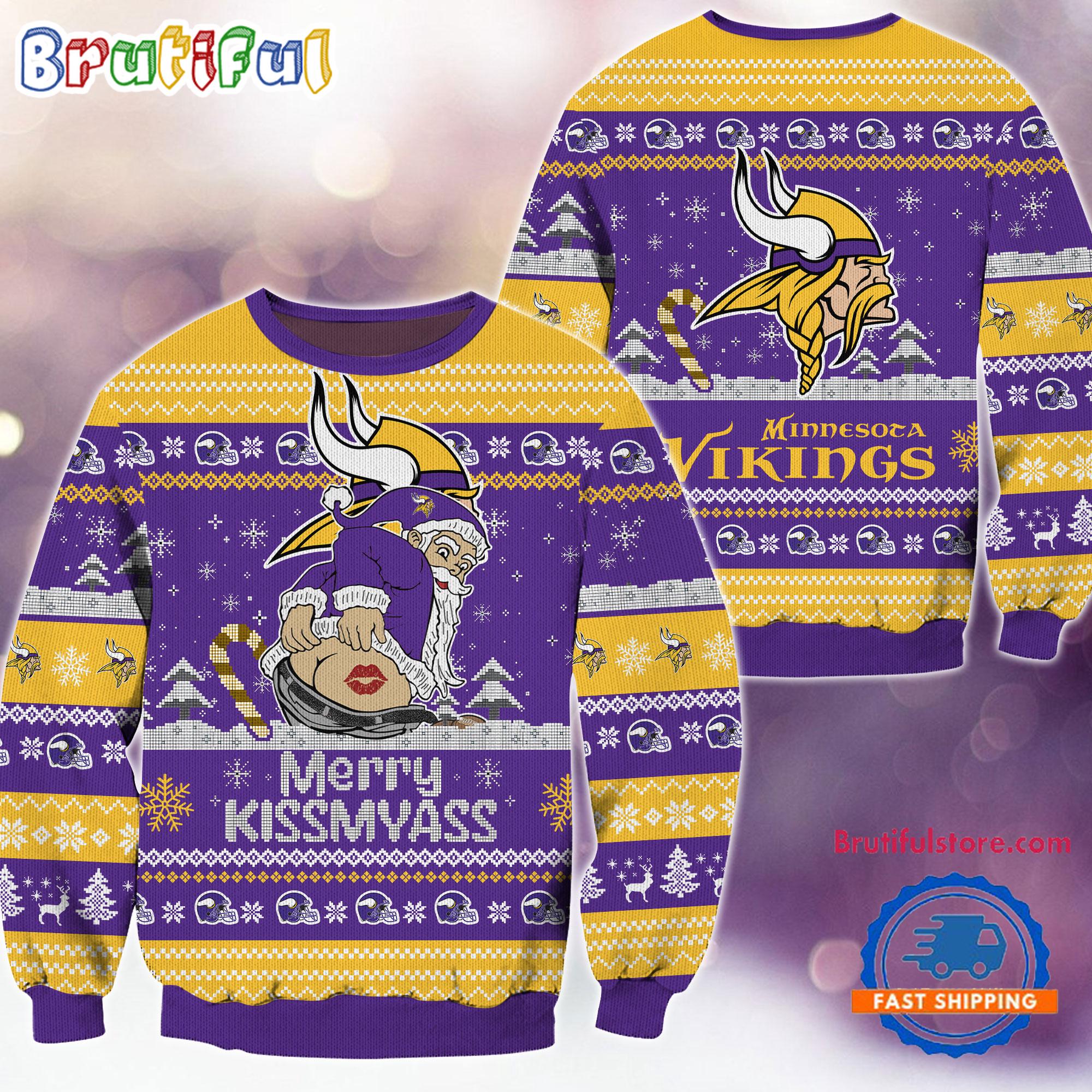 Sportswearmerch Minnesota Vikings NFL Funny Santa Claus Christmas Sweater For Fan