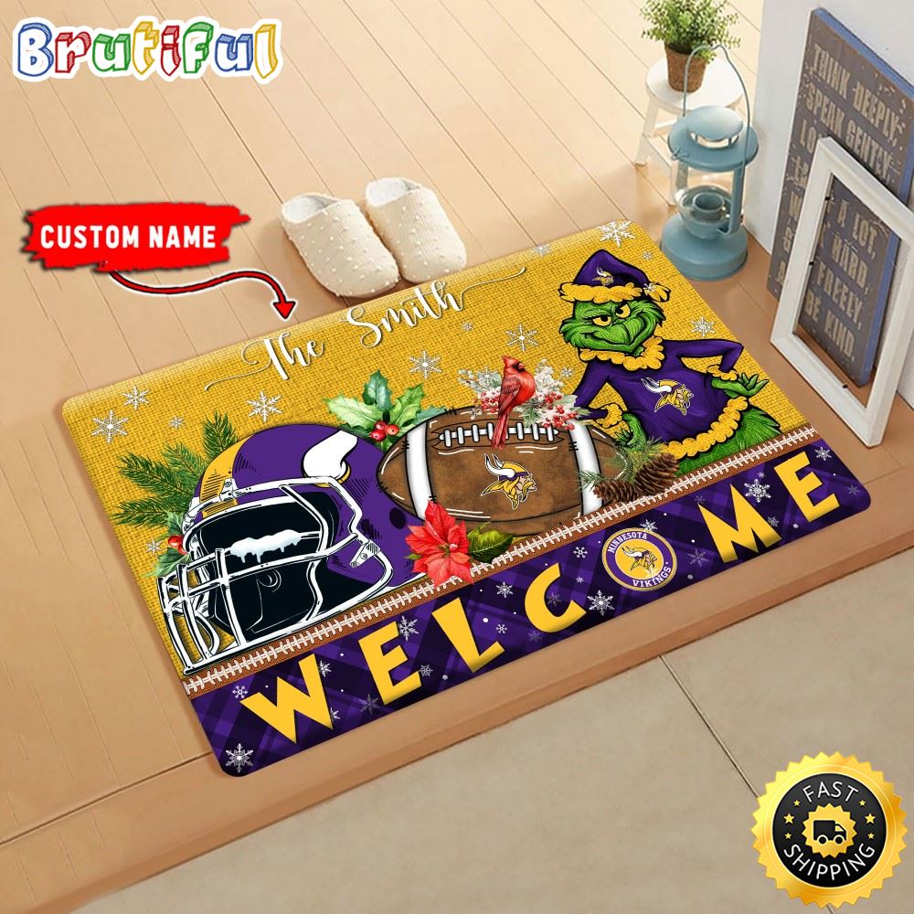 Sportswearmerch Minnesota Vikings NFL Grinch Christmas Doormat For Fan