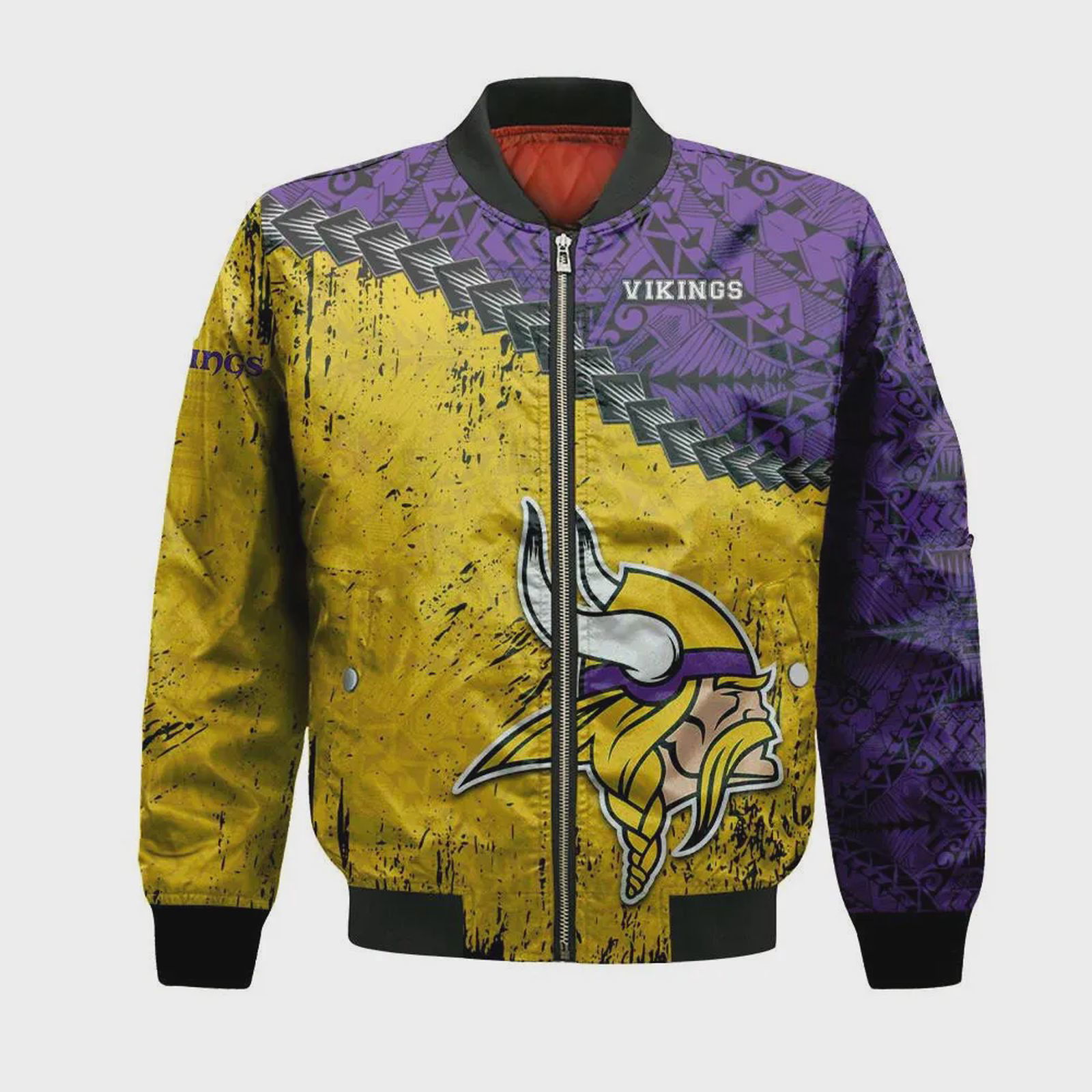 Sportswearmerch Minnesota Vikings NFL Grunge Polynesian Tattoo Bomber Jacket For Fan