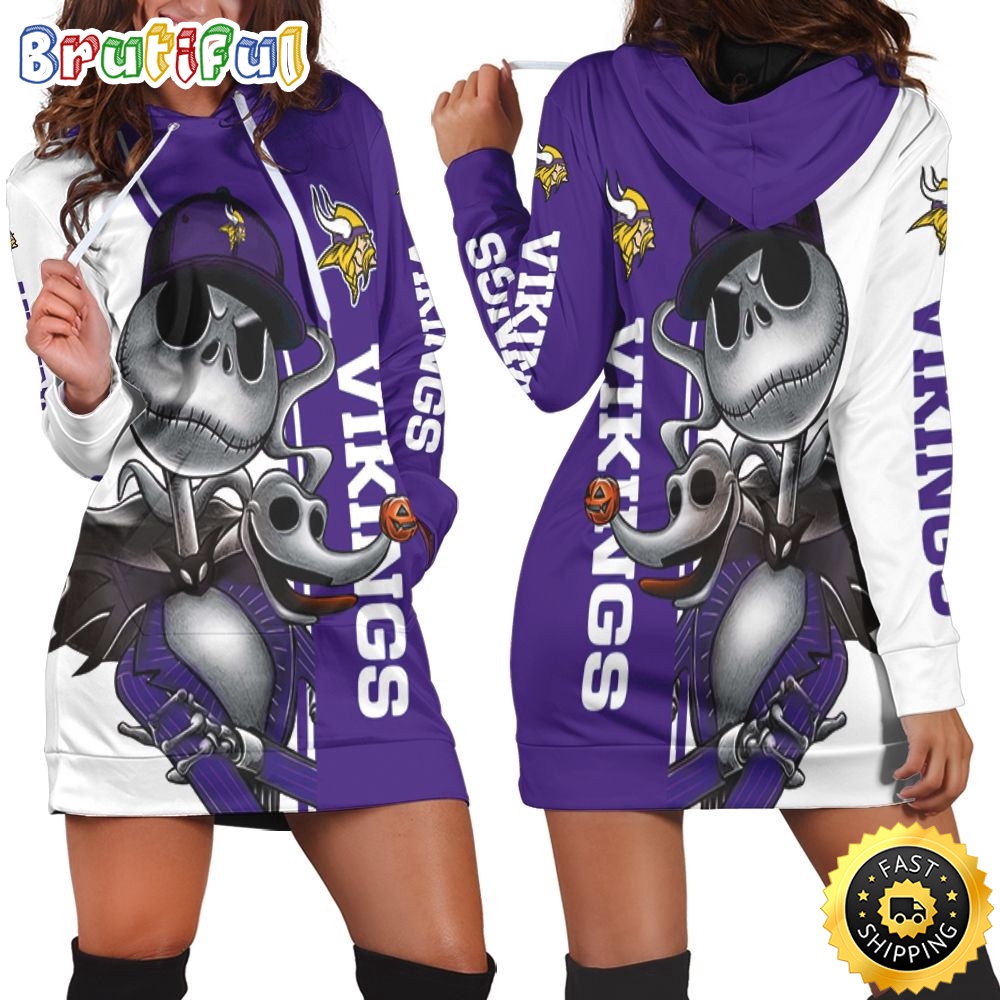 Sportswearmerch Minnesota Vikings NFL Jack Skellington And Zero Hoodie Dress For Fan