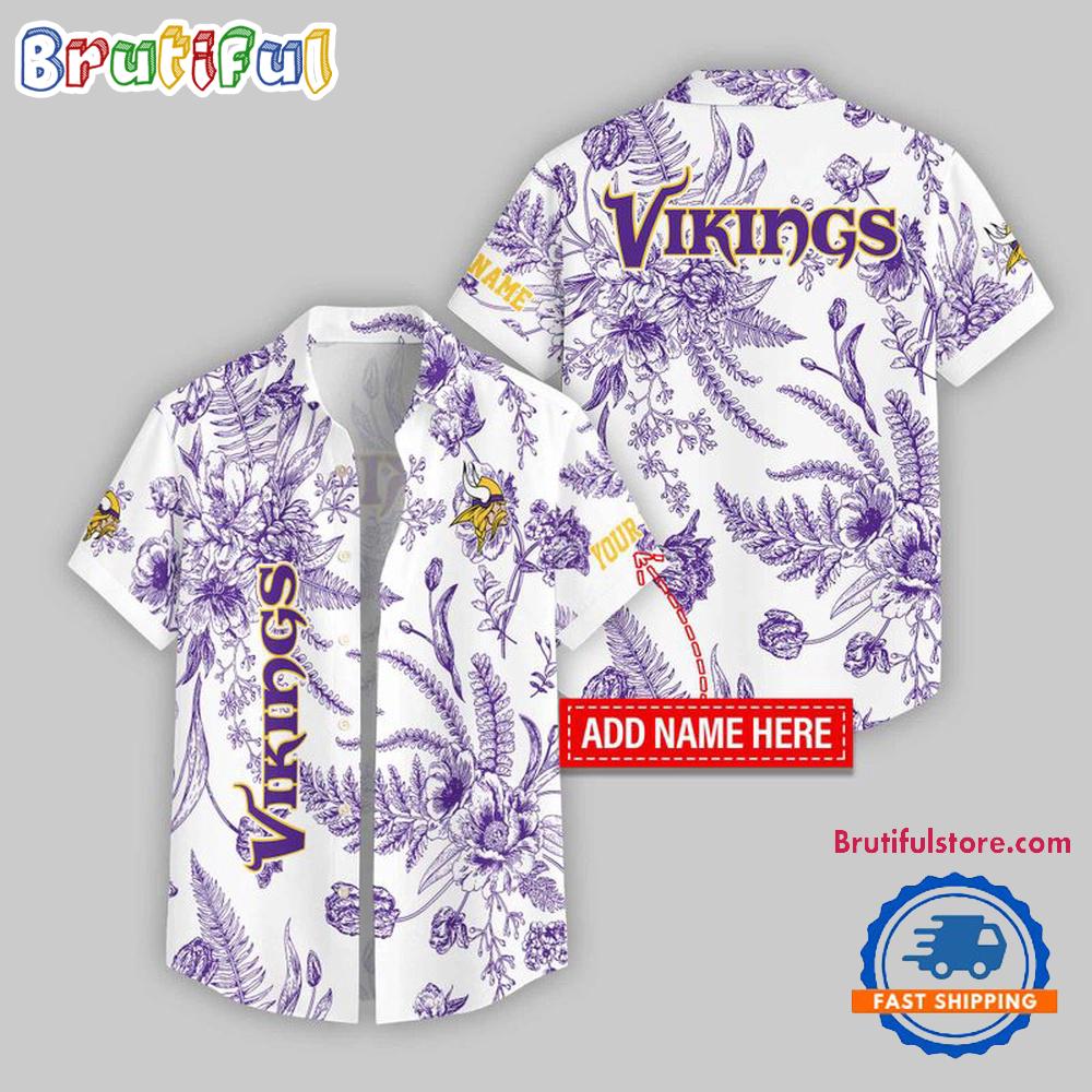 Sportswearmerch Minnesota Vikings NFL Leaf Flower Pattern Personalized Personalized Hawaiian Shirt For Fan