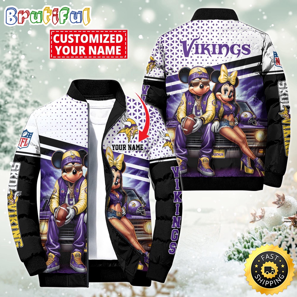 Sportswearmerch Minnesota Vikings NFL Mickey Minnie Puffer Jacket For Fan