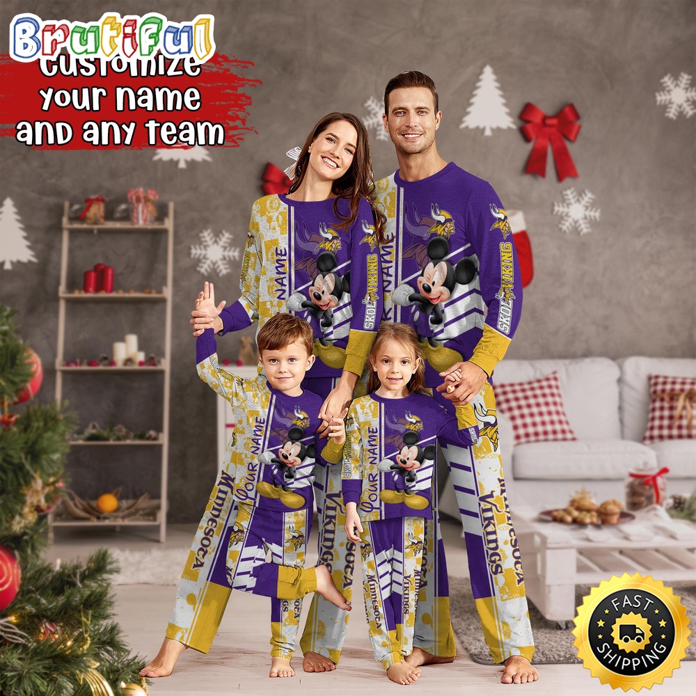 Sportswearmerch Minnesota Vikings NFL Mickey Mouse Personalized Pajamas Family For Fan