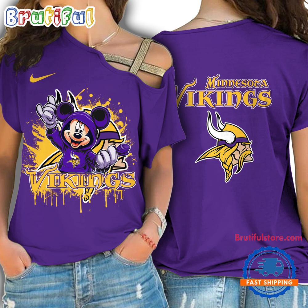Sportswearmerch Minnesota Vikings NFL Mickey Mouse Strapless Sleeve Short For Fan