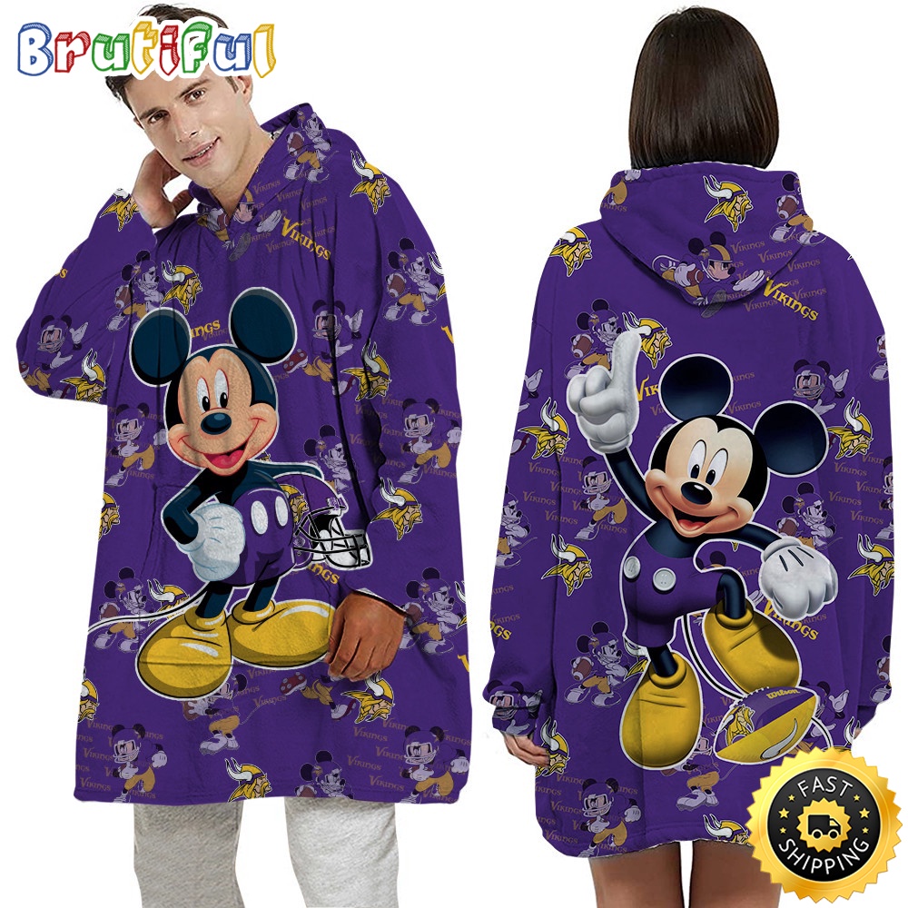 Sportswearmerch Minnesota Vikings NFL Mouse Lover Personalized Blaket Hoodie For Fan