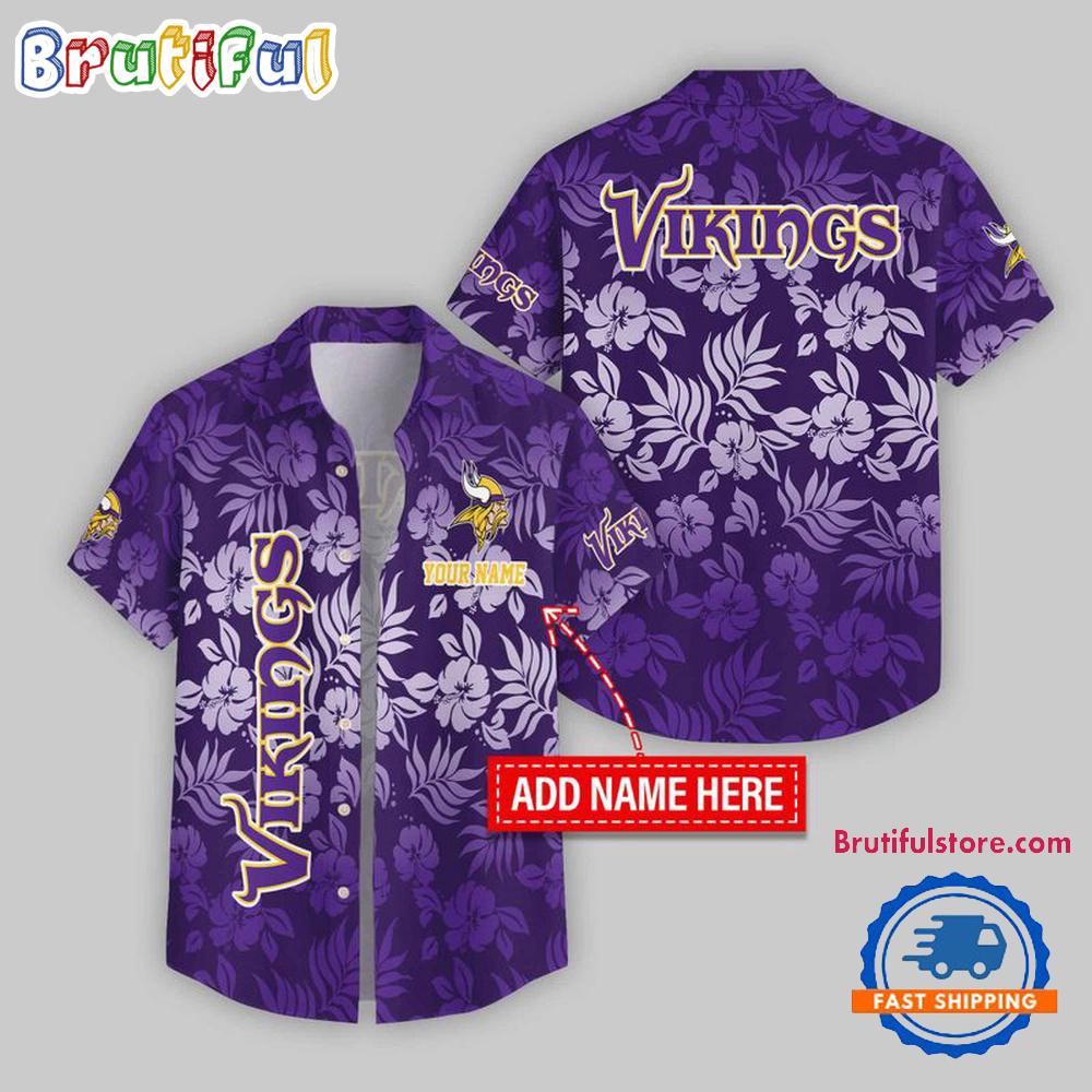 Sportswearmerch Minnesota Vikings NFL Night Flower Pattern Personalized Personalized Hawaiian Shirt For Fan