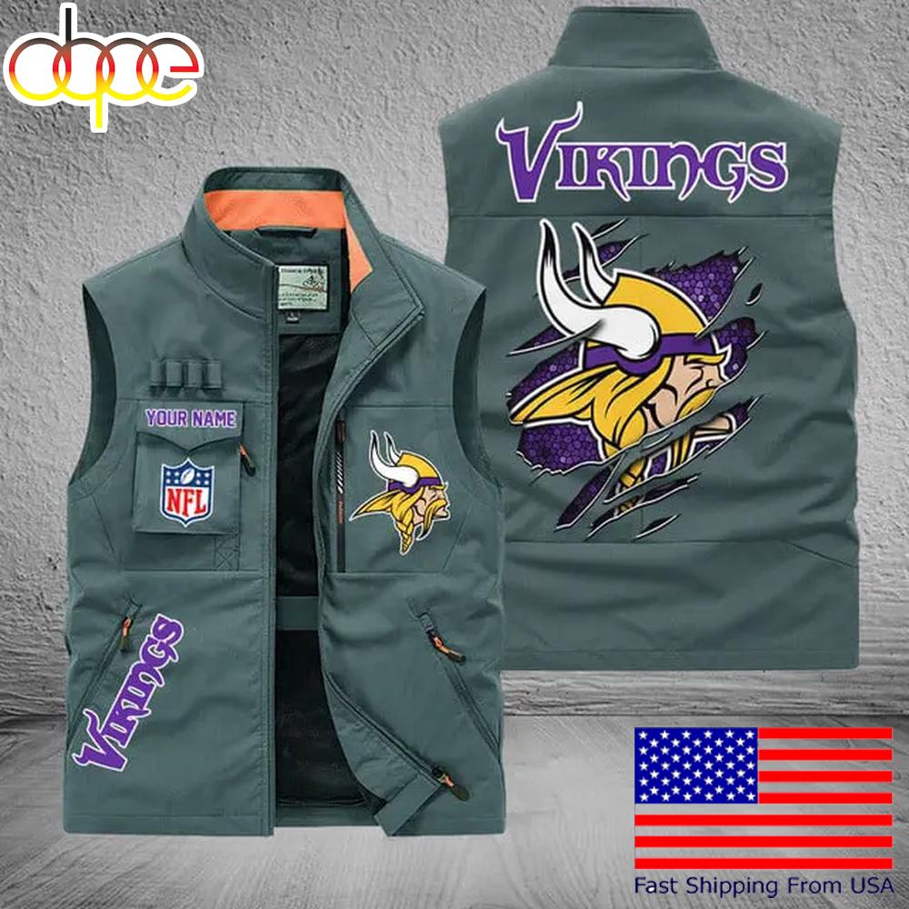 Sportswearmerch Minnesota Vikings NFL On Back Personalized Pocket Vest For Fan