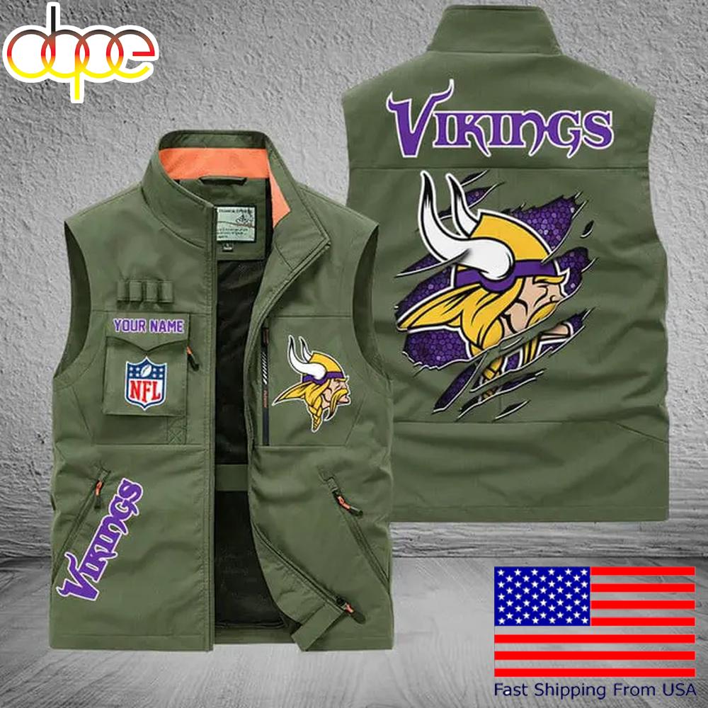 Sportswearmerch Minnesota Vikings NFL On Back Personalized Pocket Vest For Fan