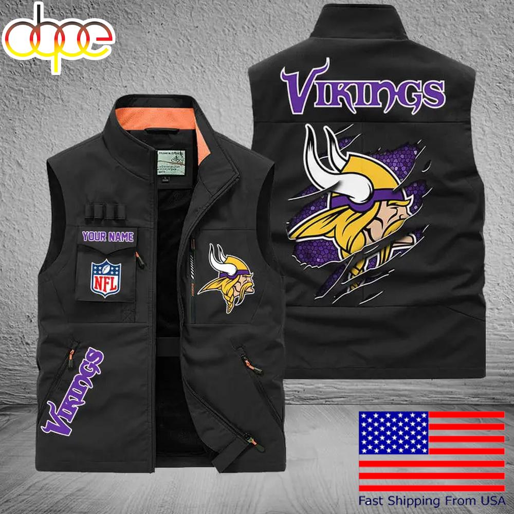 Sportswearmerch Minnesota Vikings NFL On Back Personalized Pocket Vest For Fan