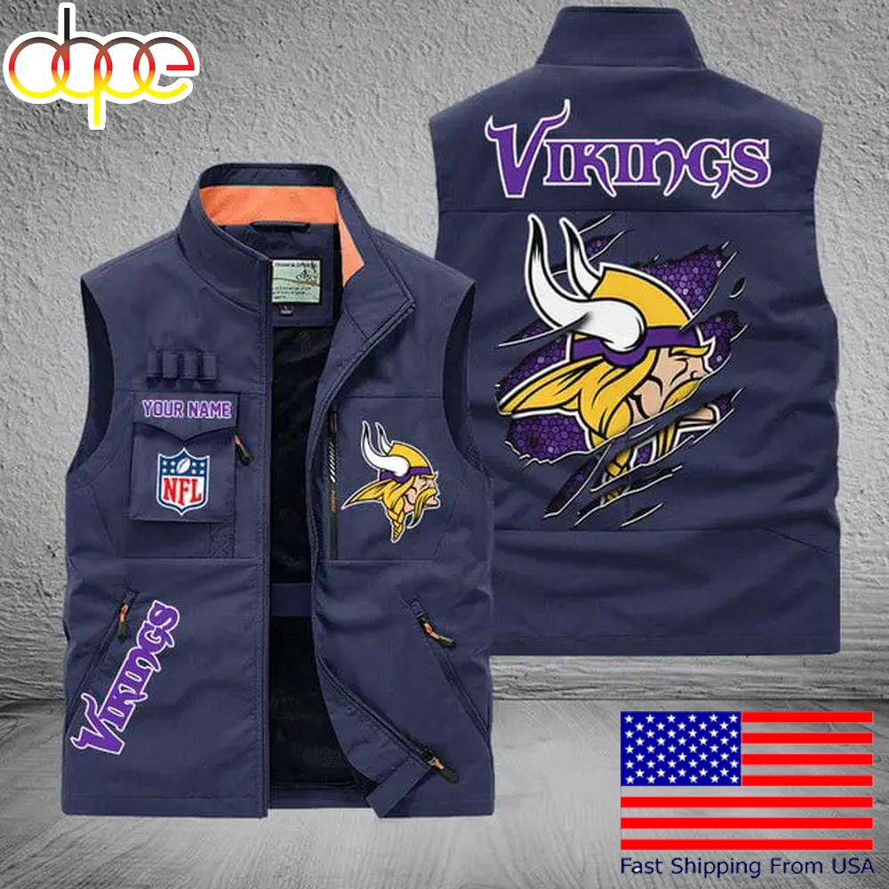 Sportswearmerch Minnesota Vikings NFL On Back Personalized Pocket Vest For Fan
