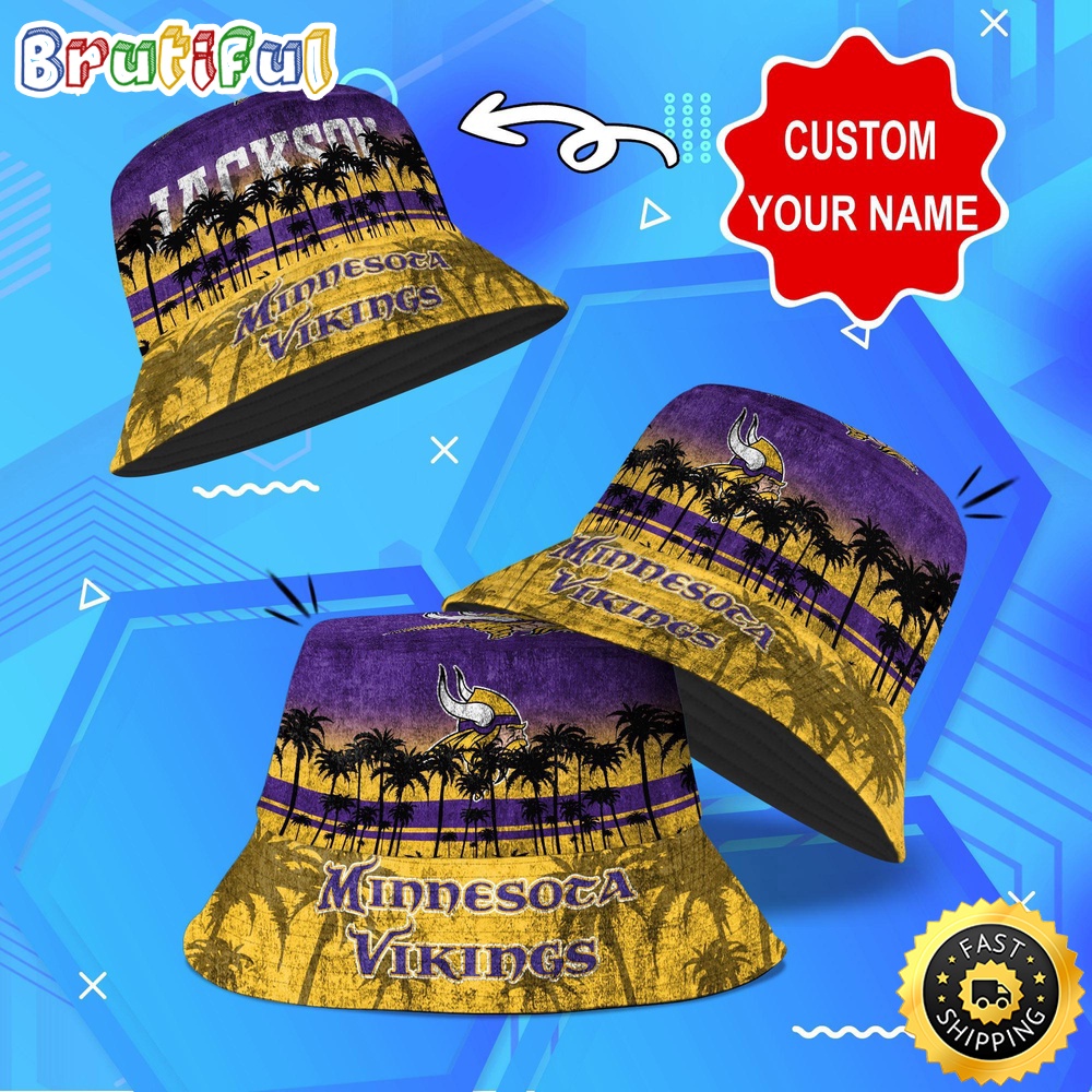Sportswearmerch Minnesota Vikings NFL Palm Tree Personalized Bucket Hat For Fan