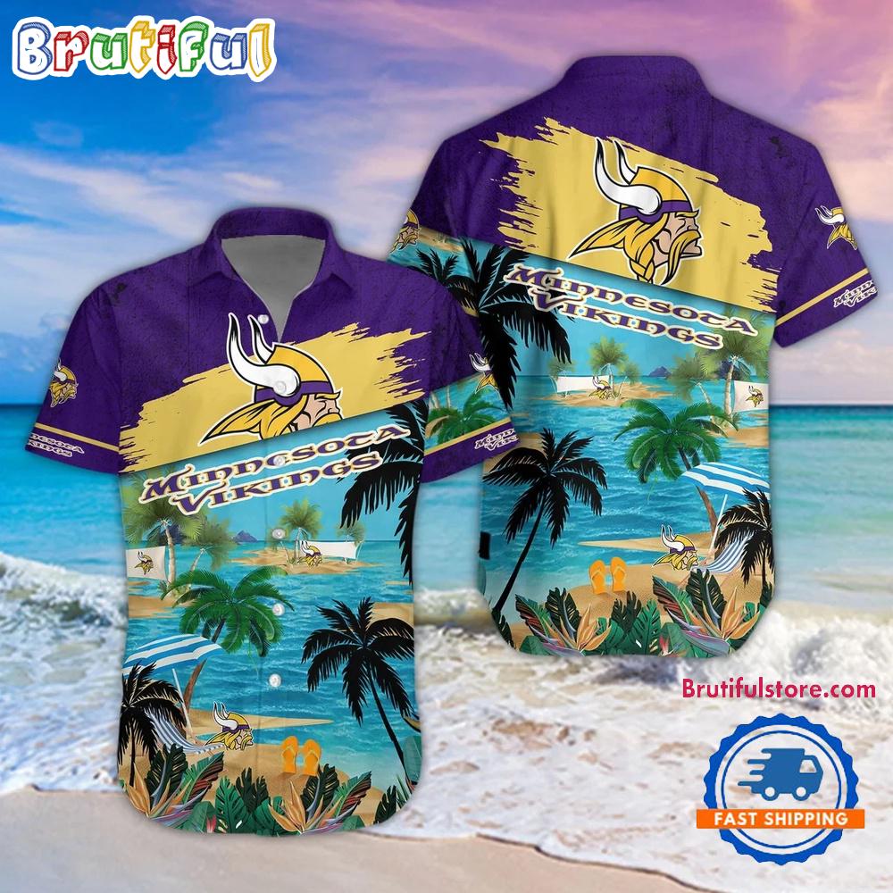 Sportswearmerch Minnesota Vikings NFL Palm Tree Summer Beach Personalized Hawaiian Shirt For Fan