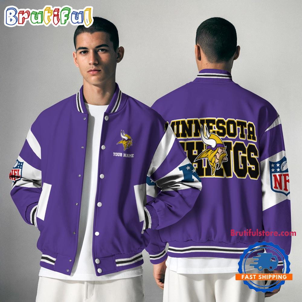 Sportswearmerch Minnesota Vikings NFL Patriots Personalized Baseball Jacket For Fan