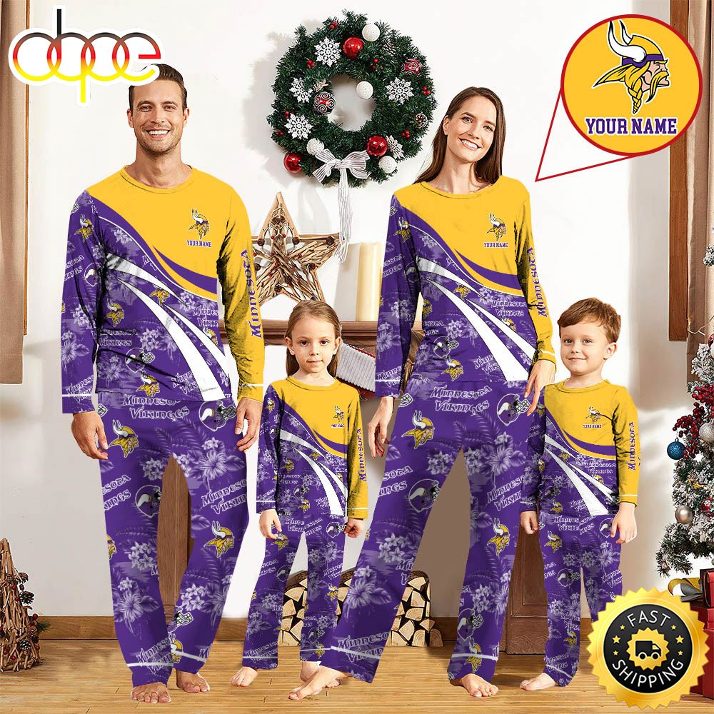 Sportswearmerch Minnesota Vikings NFL Personalized Pajamas Family For Fan