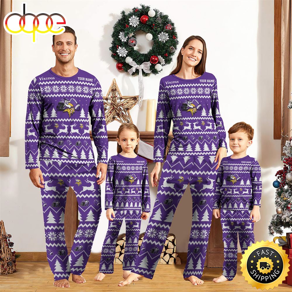Sportswearmerch Minnesota Vikings NFL Personalized Pajamas Family For Fan