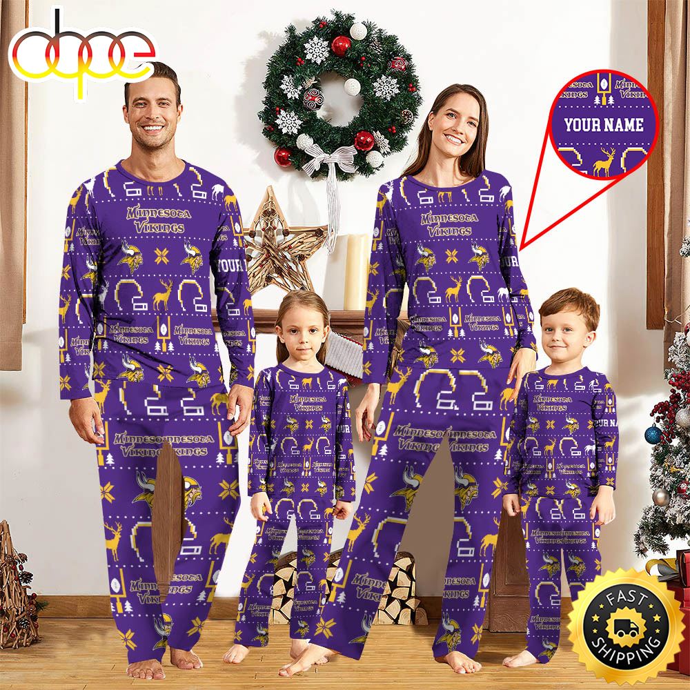 Sportswearmerch Minnesota Vikings NFL Personalized Pajamas Family For Fan