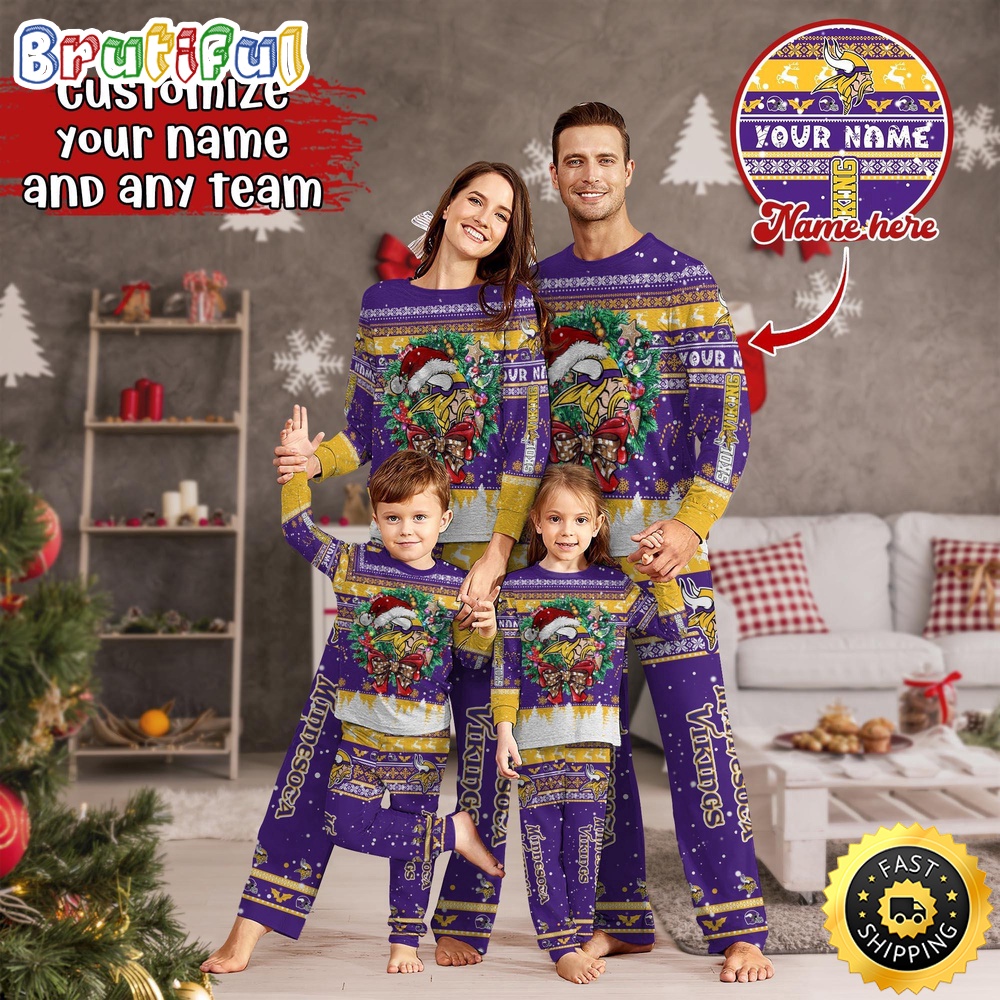 Sportswearmerch Minnesota Vikings NFL Personalized Pajamas Family For Fan