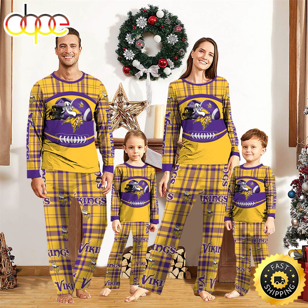 Sportswearmerch Minnesota Vikings NFL Personalized Pajamas Family For Fan