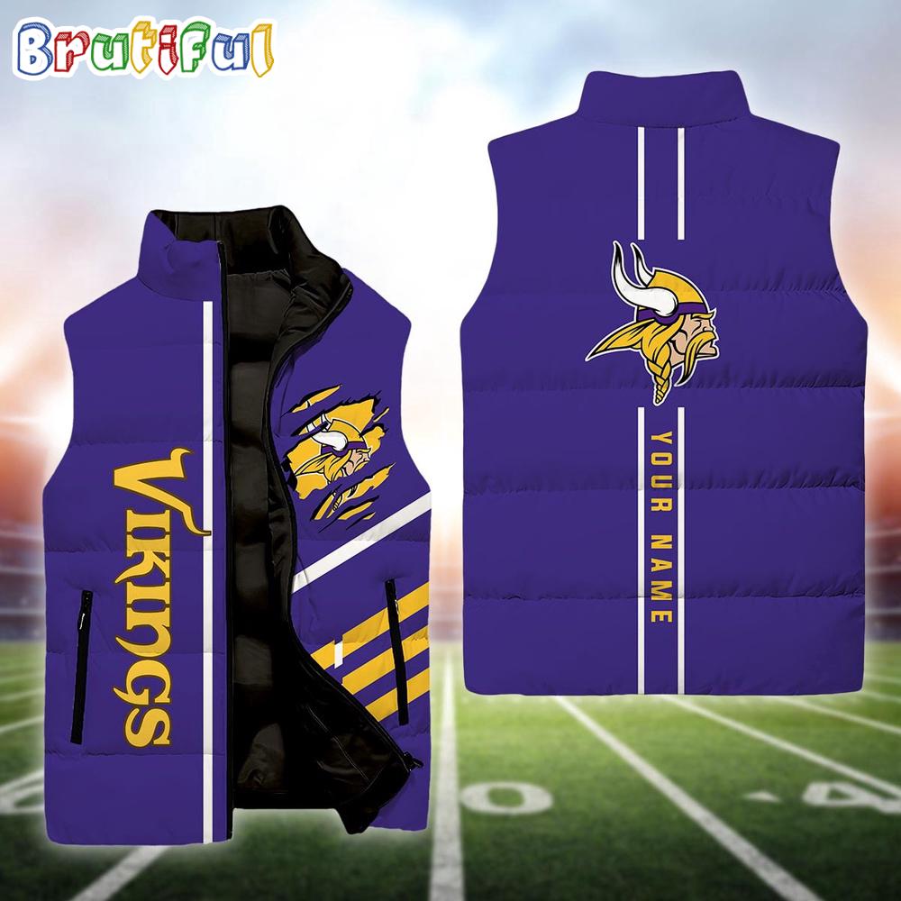 Sportswearmerch Minnesota Vikings NFL Personalized Sleeveless Down Puffer Jacket For Fan
