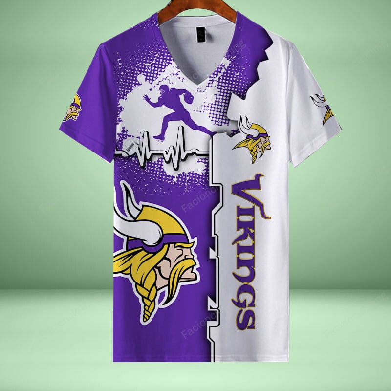 Sportswearmerch Minnesota Vikings NFL Personalized V-neck Women T-shirt For Fan