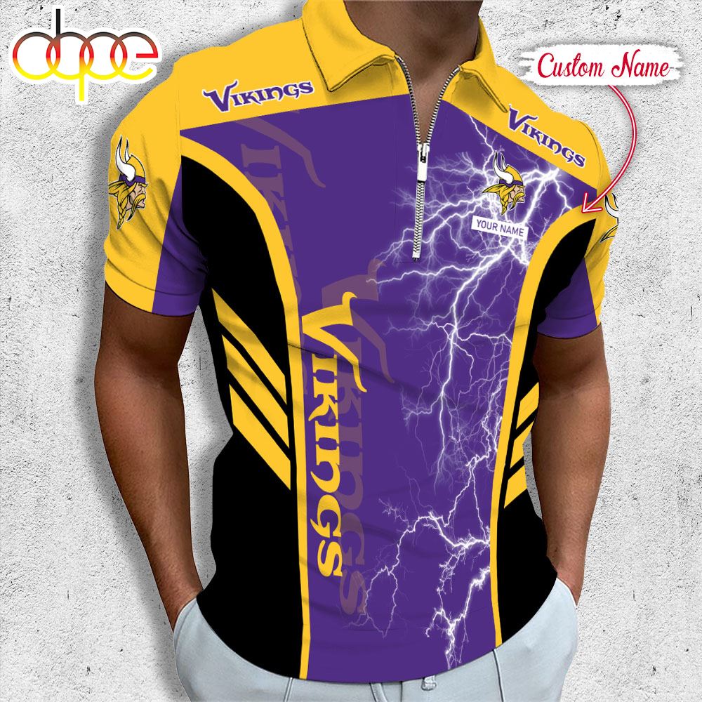 Sportswearmerch Minnesota Vikings NFL Personalized Zip Polo Shirt For Fan