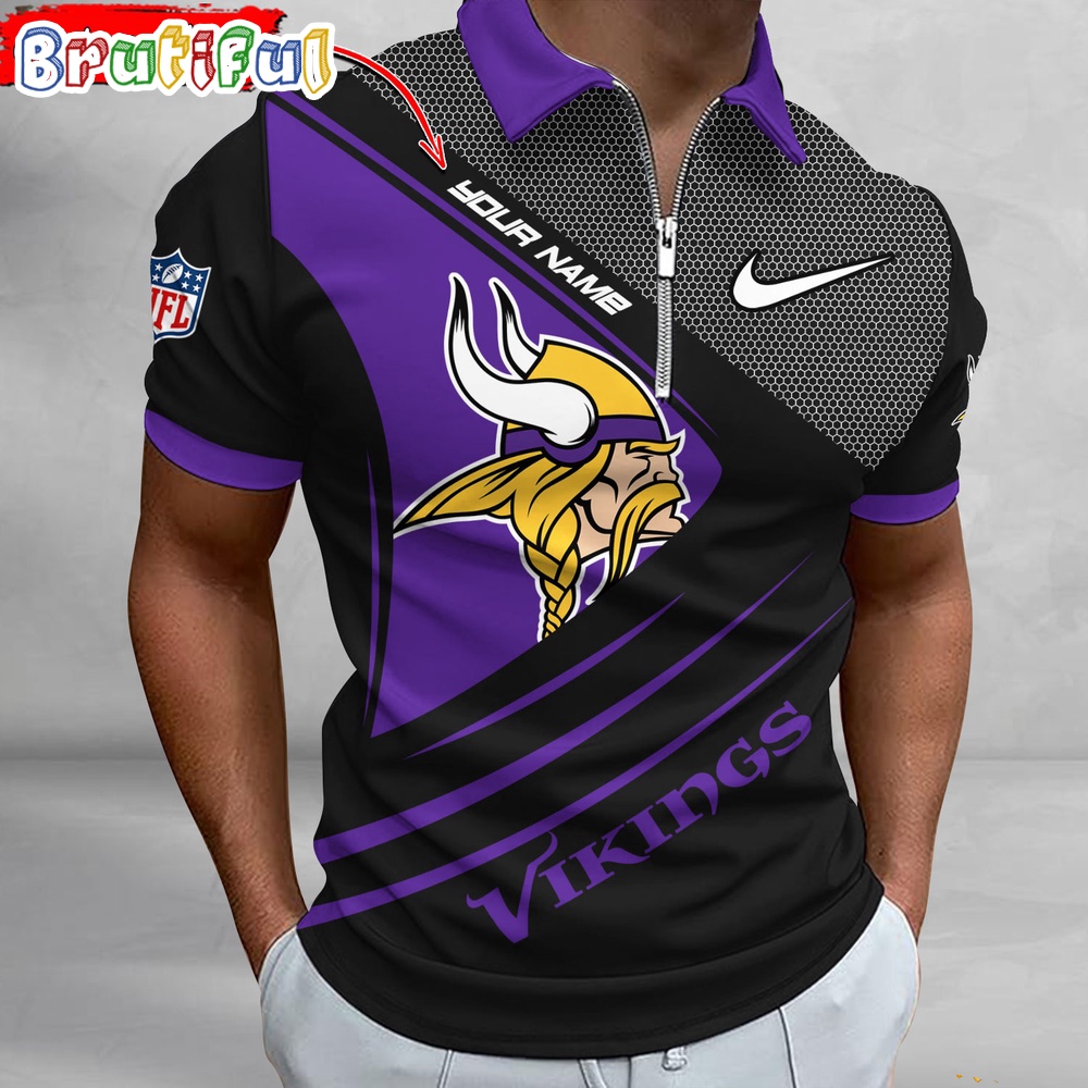 Sportswearmerch Minnesota Vikings NFL Personalized Zip Polo Shirt For Fan