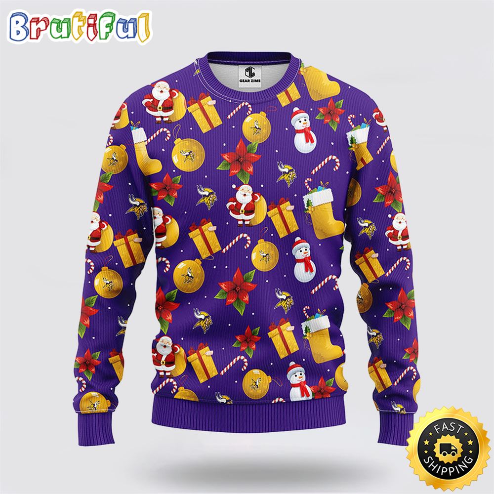 Sportswearmerch Minnesota Vikings NFL Santa Claus Snowman Ugly Christmas Sweater For Fan