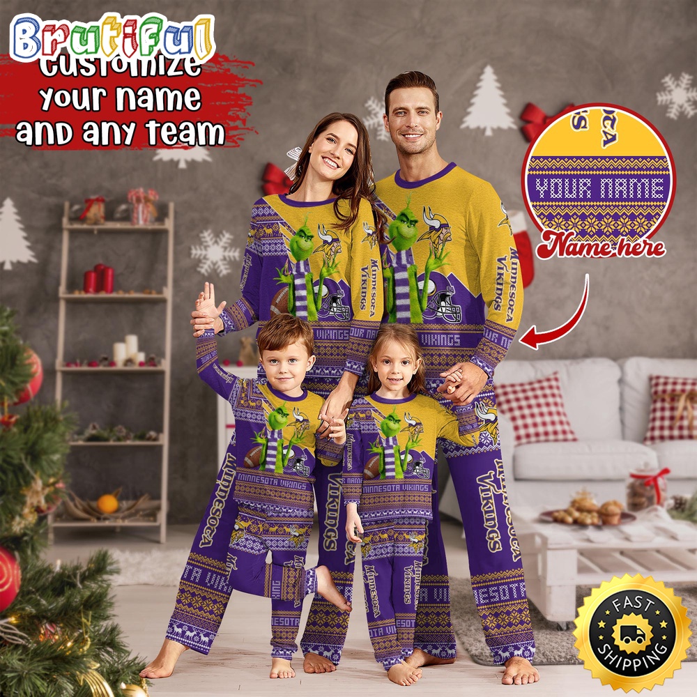 Sportswearmerch Minnesota Vikings NFL Sports Personalized Pajamas Family For Fan