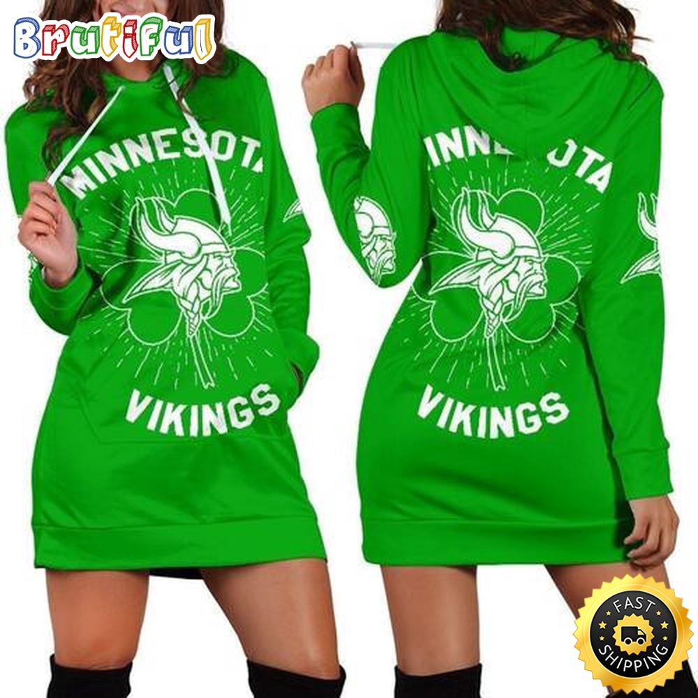 Sportswearmerch Minnesota Vikings NFL St Patricks Day Hoodie Dress For Fan