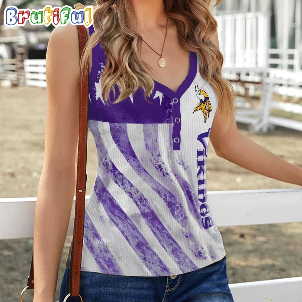 Sportswearmerch Minnesota Vikings NFL Women's V-Neck Ribbed Tank Top For Fan