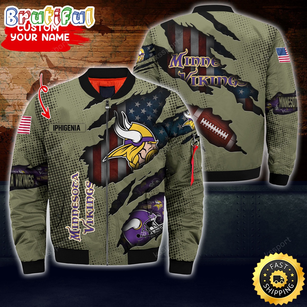 Sportswearmerch Minnesota Vikings NFL x Iconic Bomber Look Personalized Bomber Jacket For Fan