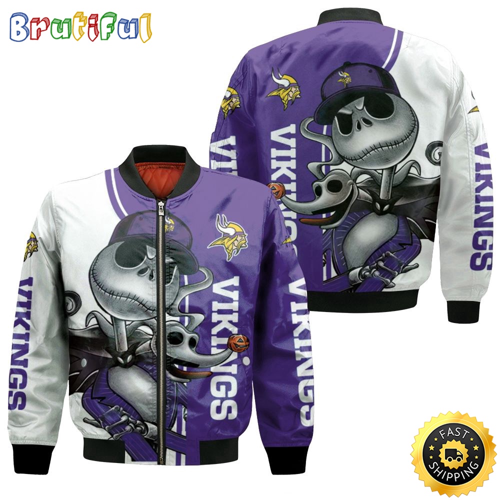 Sportswearmerch Minnesota Vikings NFL x Jack Skellington And Zero Personalized Bomber Jacket For Fan