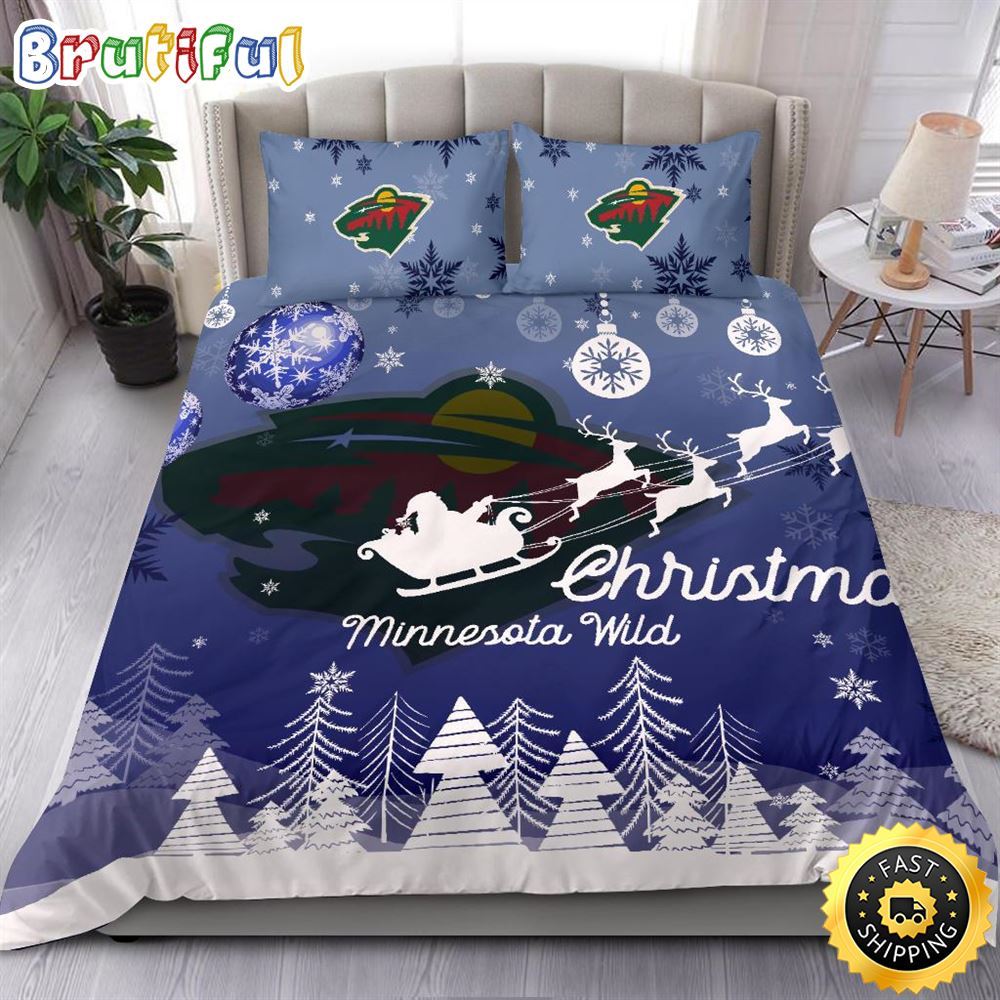 Sportswearmerch Minnesota Wild NHL Christmas Bedding Sets For Fan