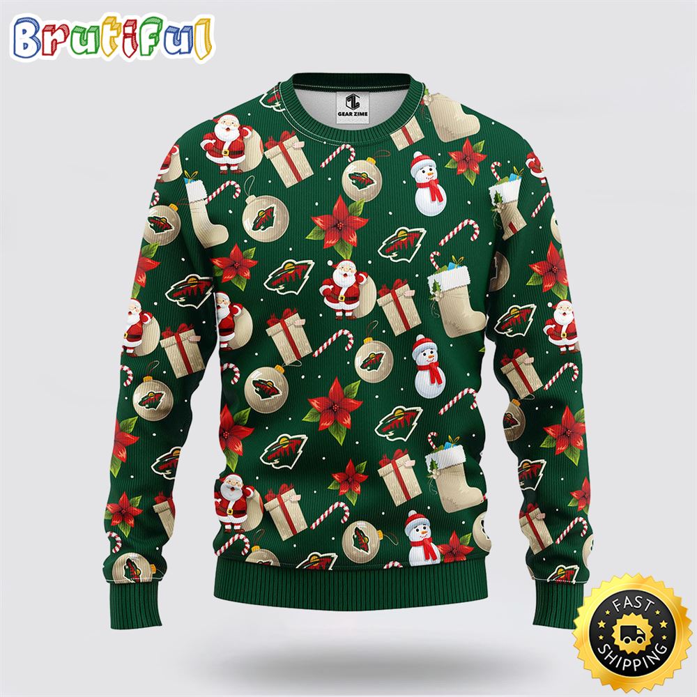Sportswearmerch Minnesota Wild NHL Santa Claus Snowman Ugly Christmas Sweater For Fan
