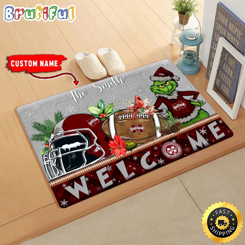 Sportswearmerch Mississippi State Bulldogs NCAA Grinch Christmas Doormat For Fan