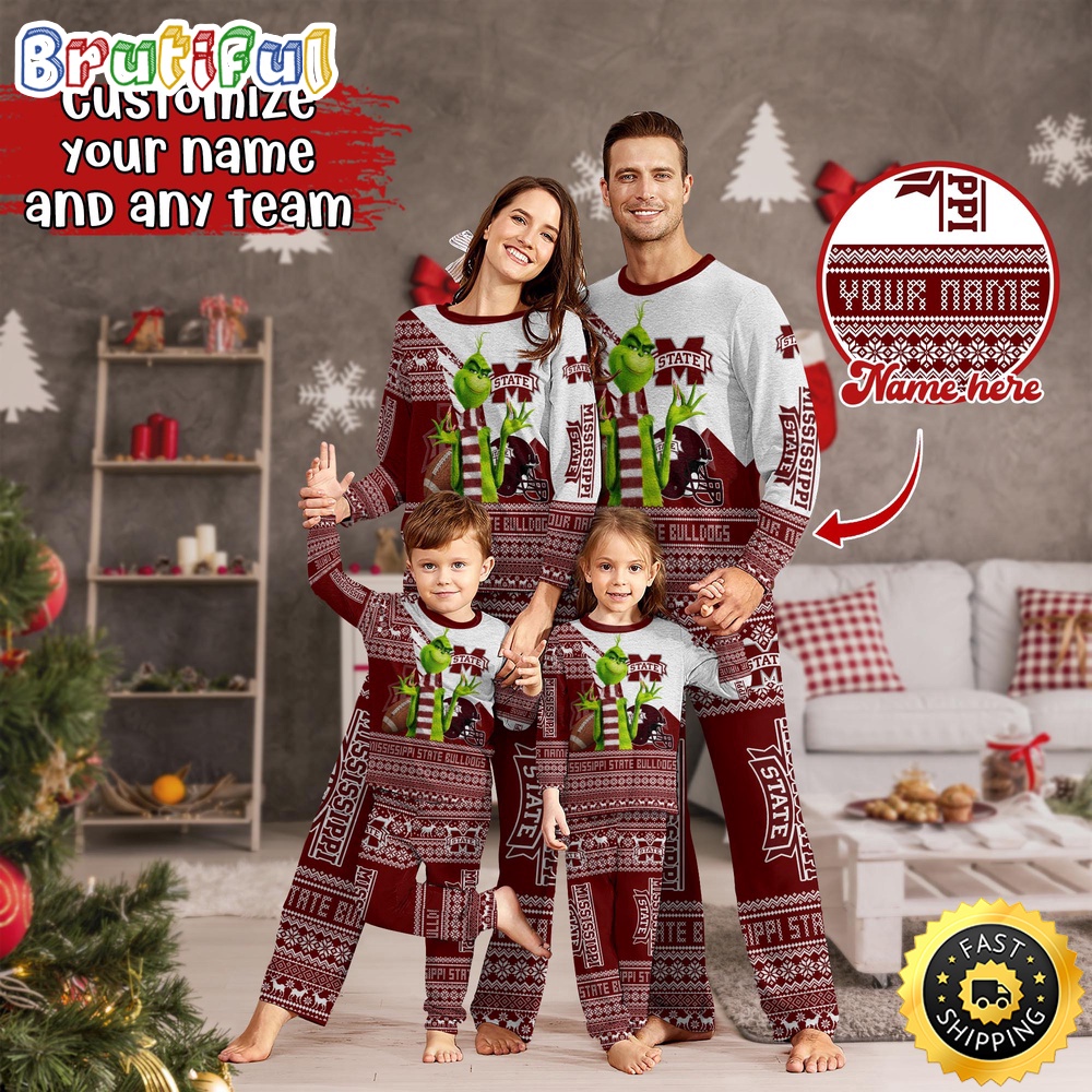 Sportswearmerch Mississippi State Bulldogs NCAA Personalized Pajamas Family For Fan